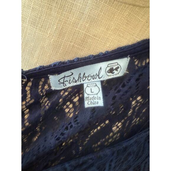 Fishbowl Fit & Flare Dress Women Large Navy Blue Lace Floral Round Neck Back Zip - Picture 9 of 9